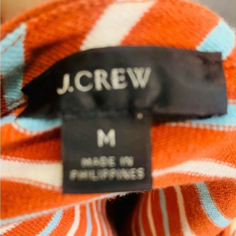 J Crew Womens Boatneck Top in Striped Mariner Cloth Orange Blue Button Size M - Picture 9 of 9